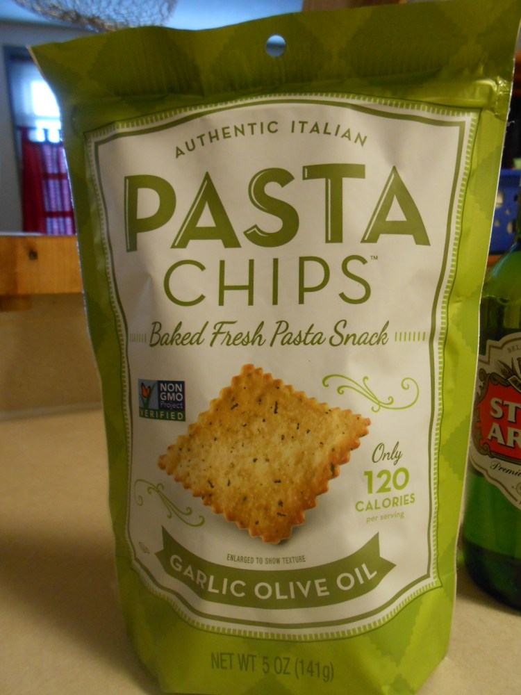 PASTA CHIPS WITH BLUE DIAMOND WASABI PESTO