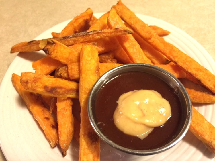 SWEET POTATO FRIES WITH BARBECUE SAUCE AND JUST MAYO CHIPOTLE FLAVOR - Edited