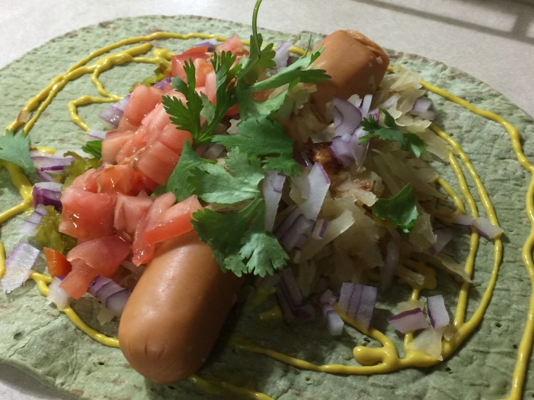 VEG DOG AND KRAUT BURRITO 1